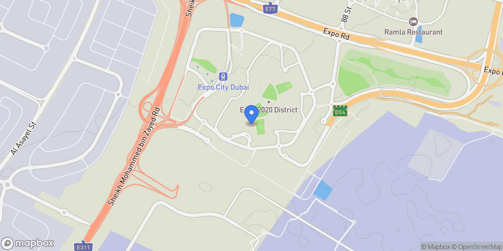 Map showing X44X+XXX Sky Residences at Expo City - Dubai - United Arab Emirates, Dubai, Dubai, United Arab Emirates.