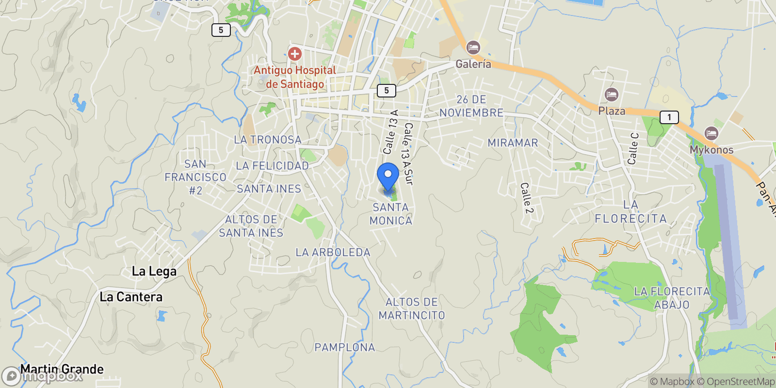 Map showing Santiago, Veraguas Province, Panama.