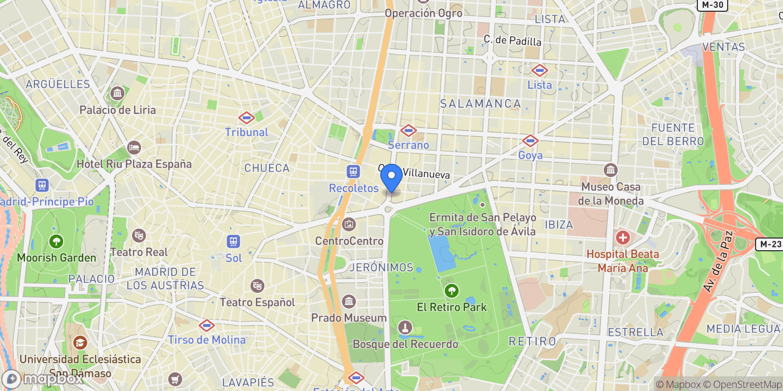Map showing Barrio Salamanca, Madrid, Spain.