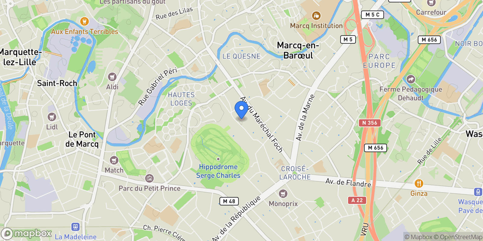 Map showing Marcq-en-Baroeul, Marcq-en-Baroeul, Marcq-en-BarÅ“ul, Hauts-de-France, France.