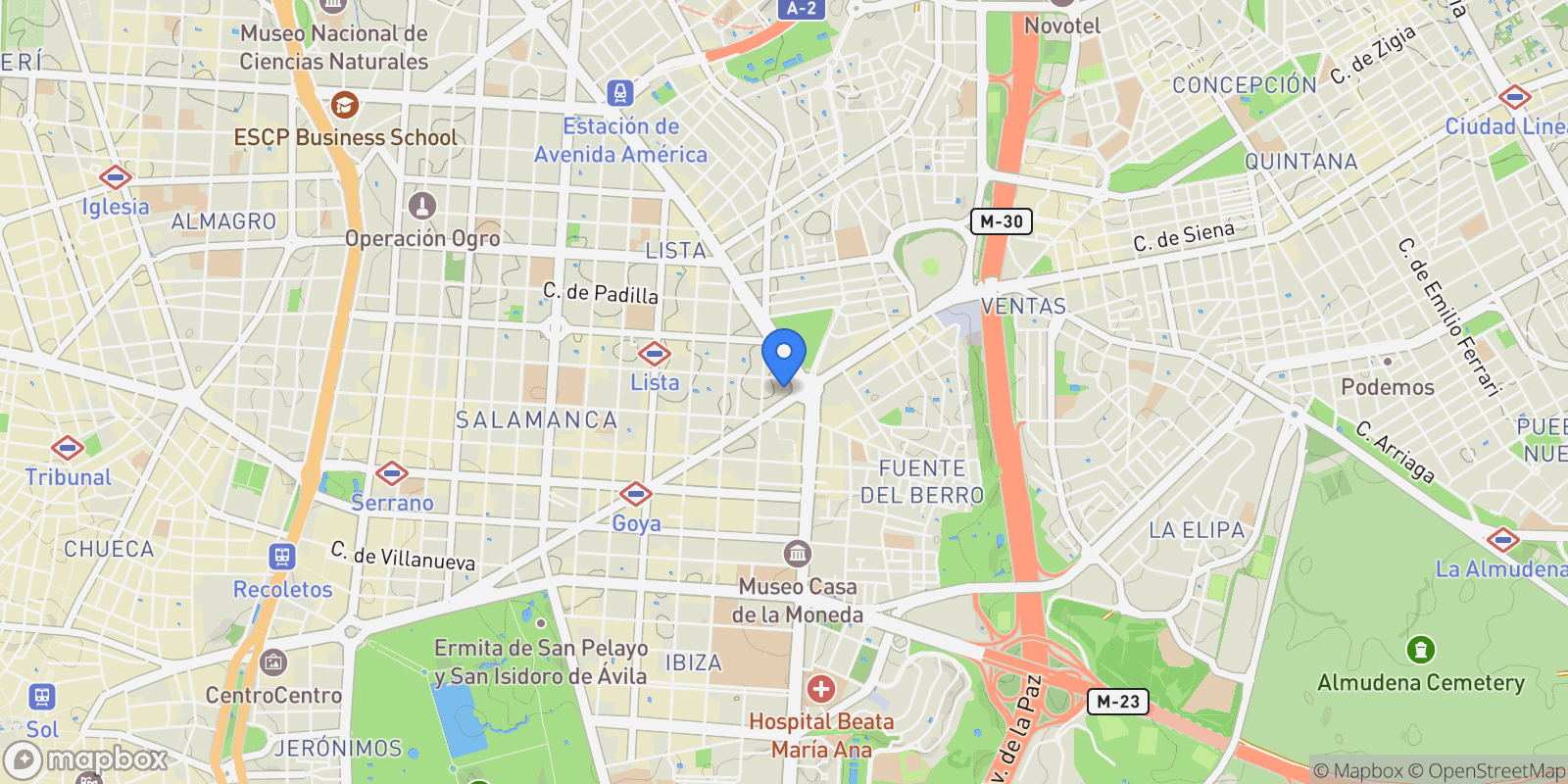 Map showing Barrio Salamanca, Madrid, Spain.