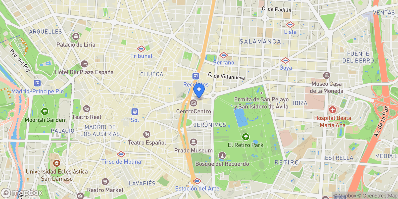 Map showing Retiro, Madrid, Spain.