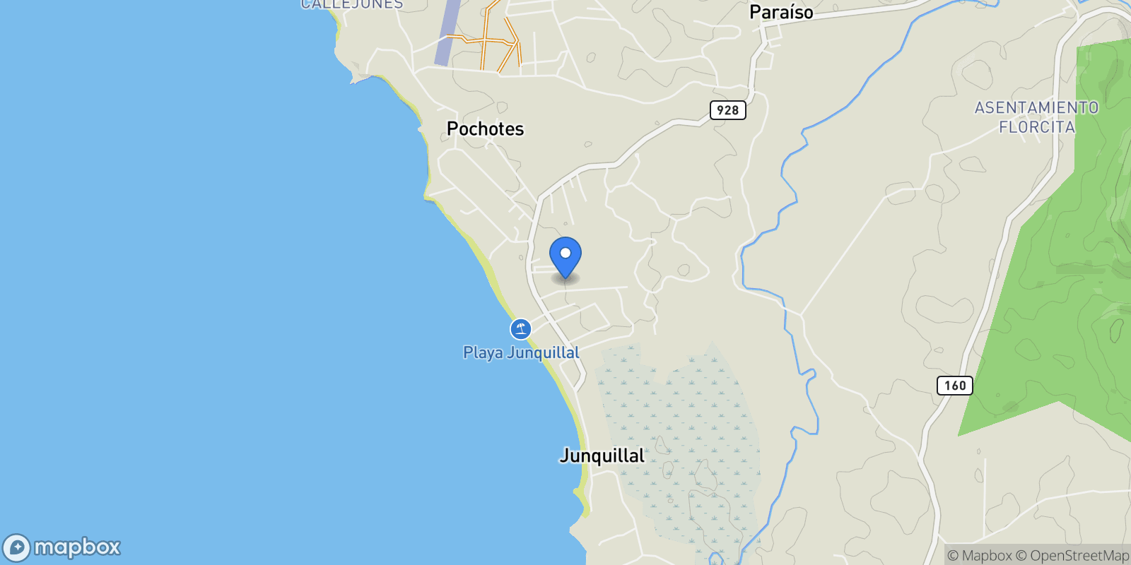 Map showing Playa Blanca, Junquilal, Guanacaste Province, Costa Rica.