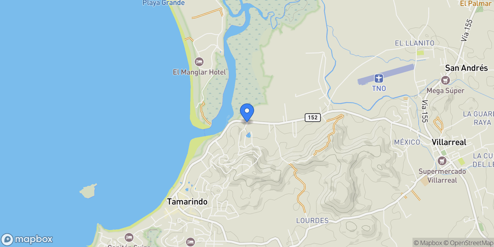 Map showing Senderos, Tamarindo, Guanacaste Province, Costa Rica.