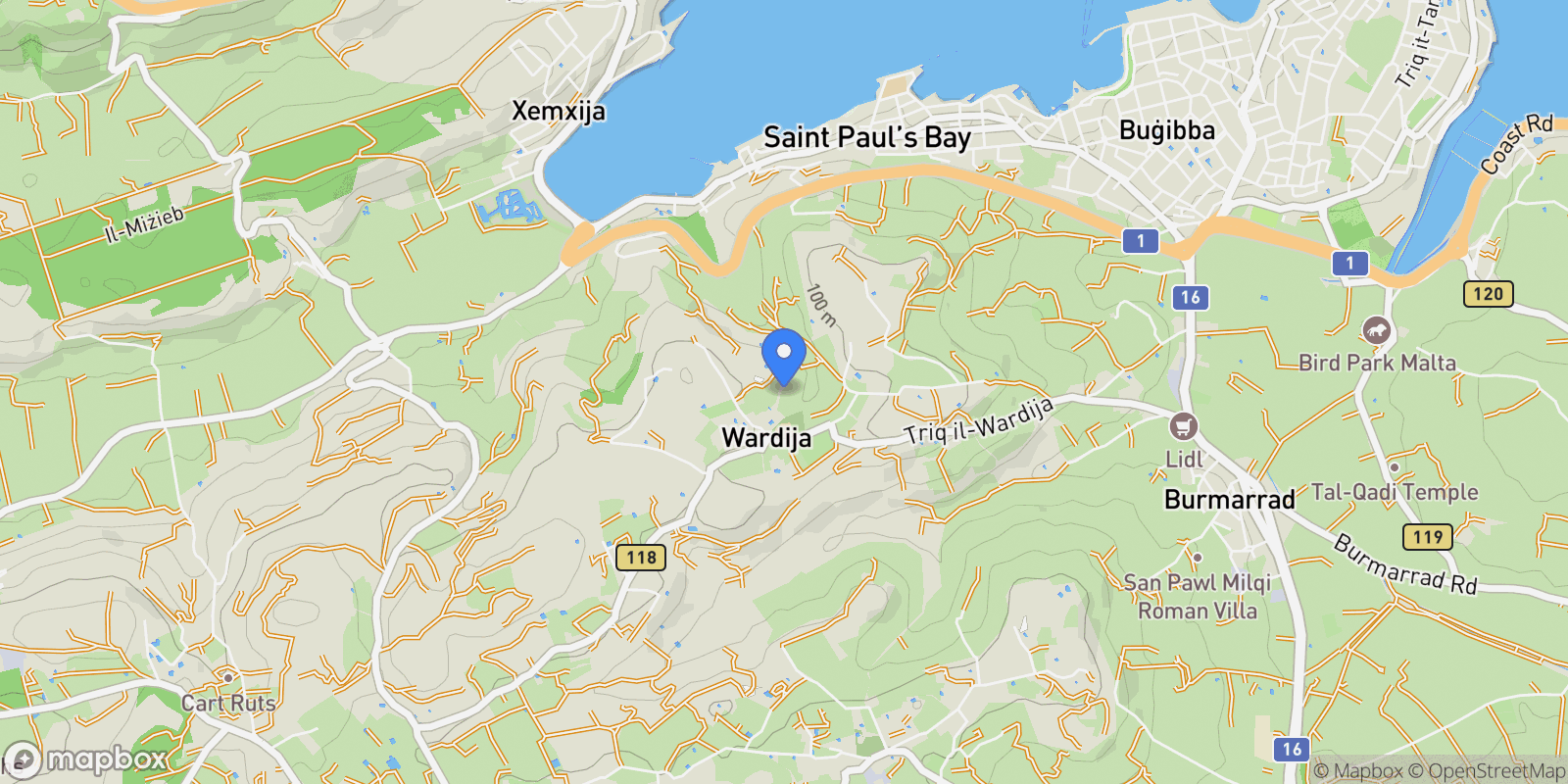 Map showing Saint Paul's Bay, Malta.