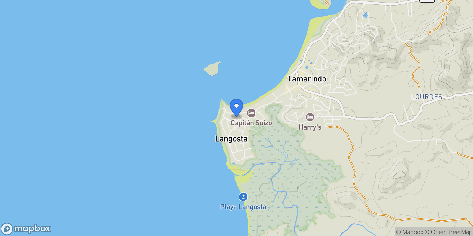 Map showing Punta San Francisco, Playa Langosta, Guanacaste Province, Costa Rica.