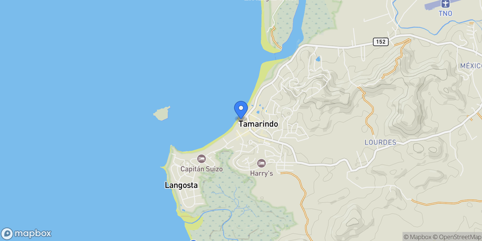 Map showing Tamarindo Beach, Tamarindo, Guanacaste Province, Costa Rica.