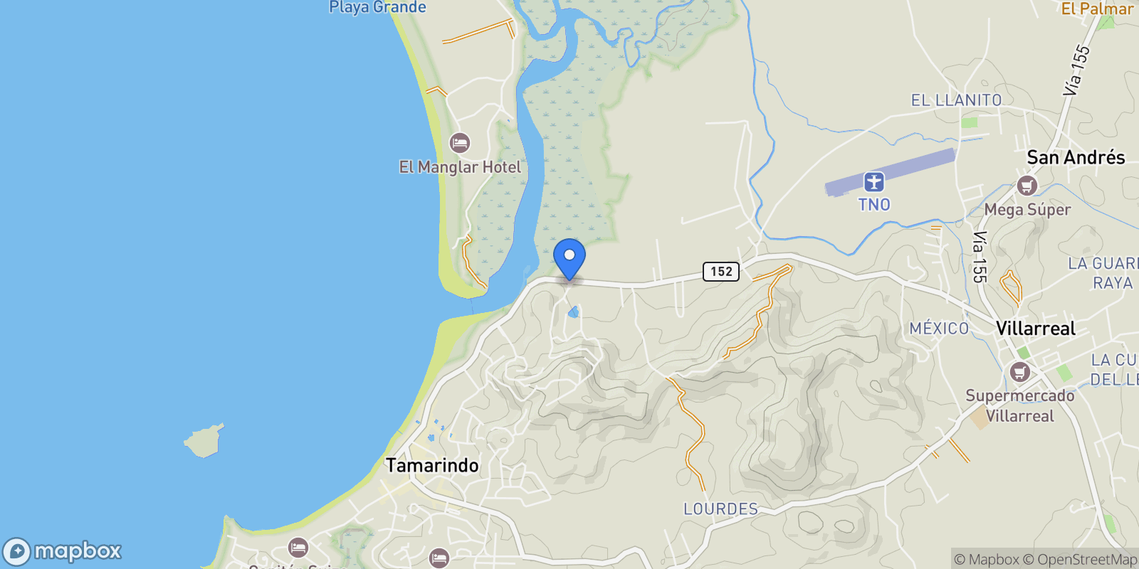 Map showing Senderos, Tamarindo, Guanacaste Province, Costa Rica.