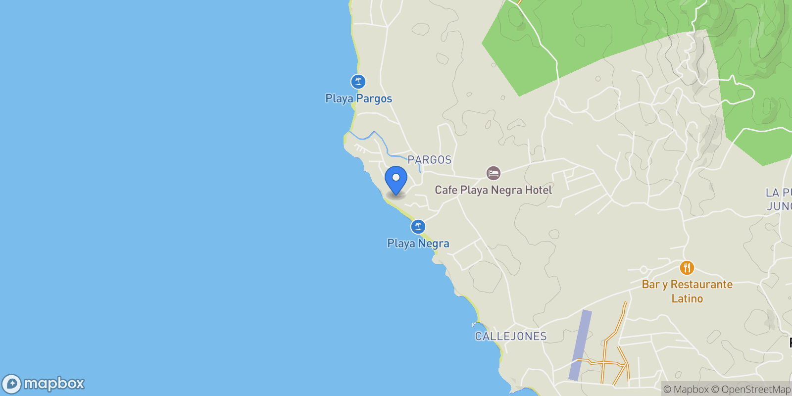 Map showing Playa Negra, Los Pargos, Guanacaste Province, Costa Rica.
