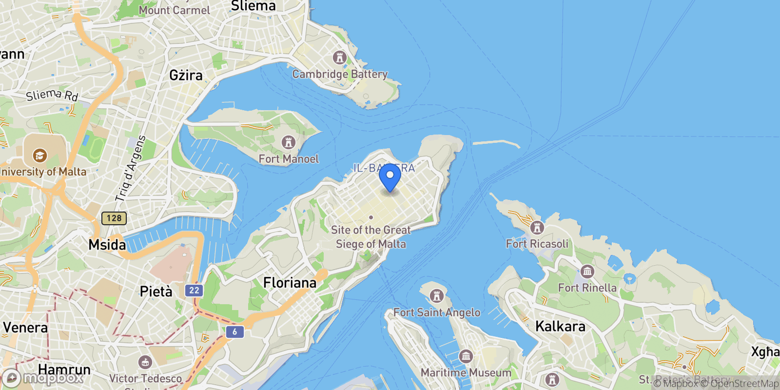 Map showing Valletta, Malta.