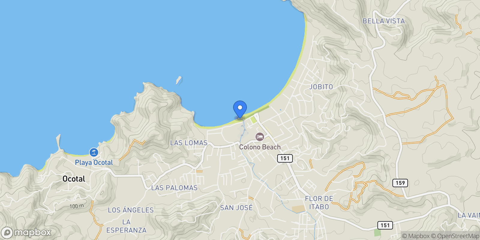 Map showing Playas del Coco, Coco, Guanacaste Province, Costa Rica.
