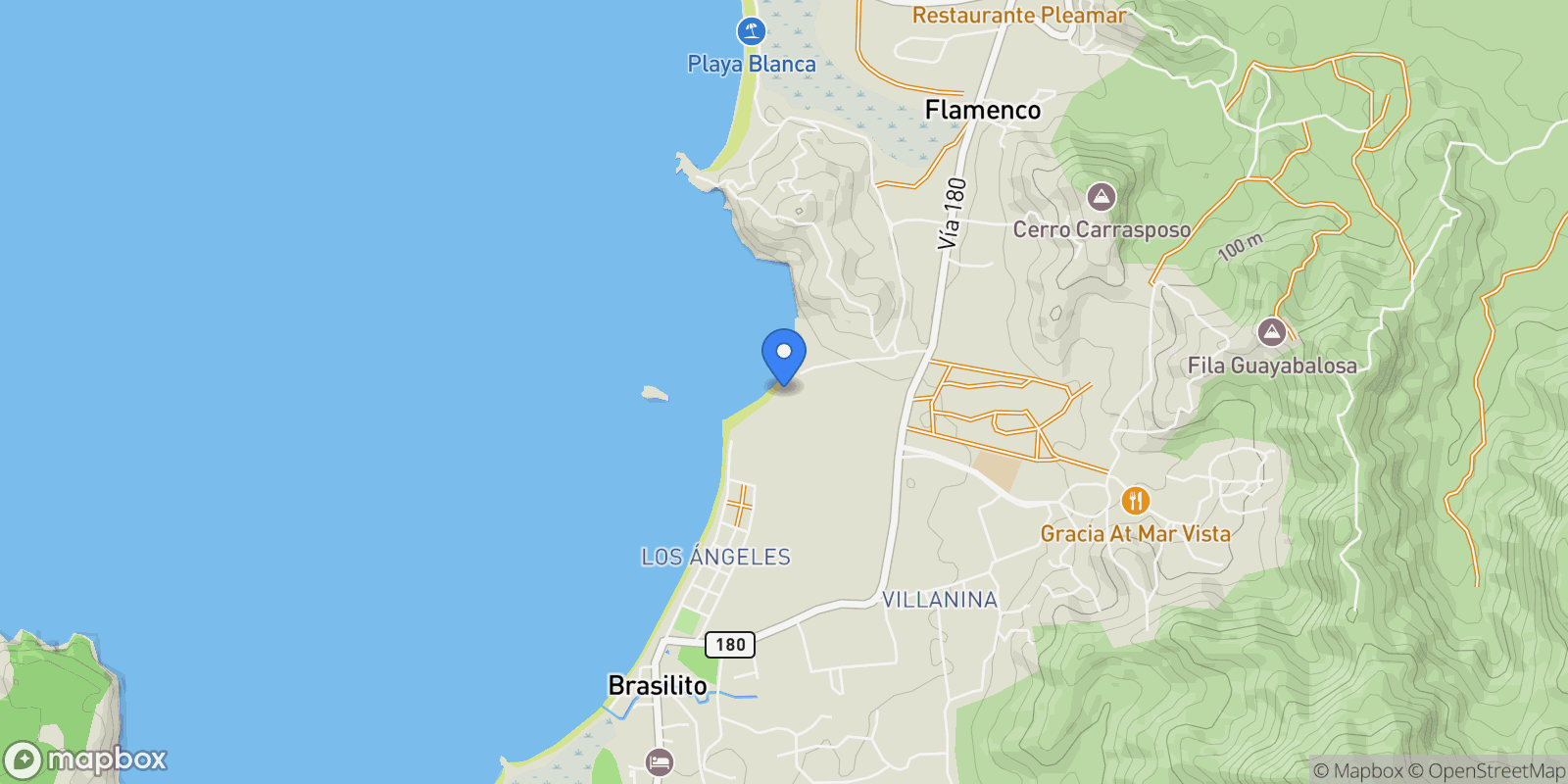 Map showing Cape Parrot Beach, Brasilito, Guanacaste Province, Costa Rica.