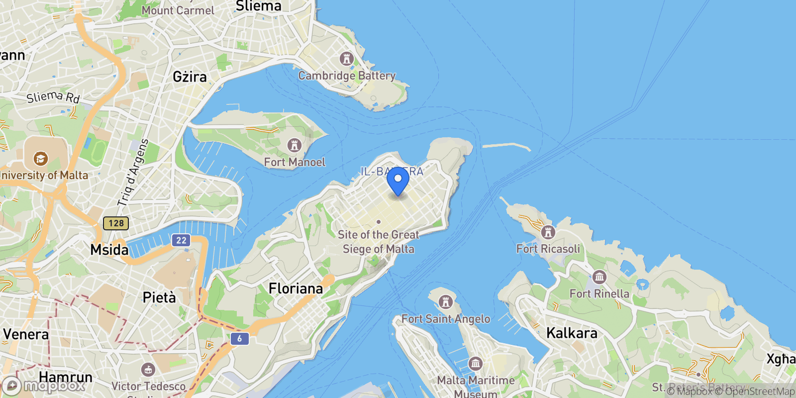 Map showing Valletta, Malta.