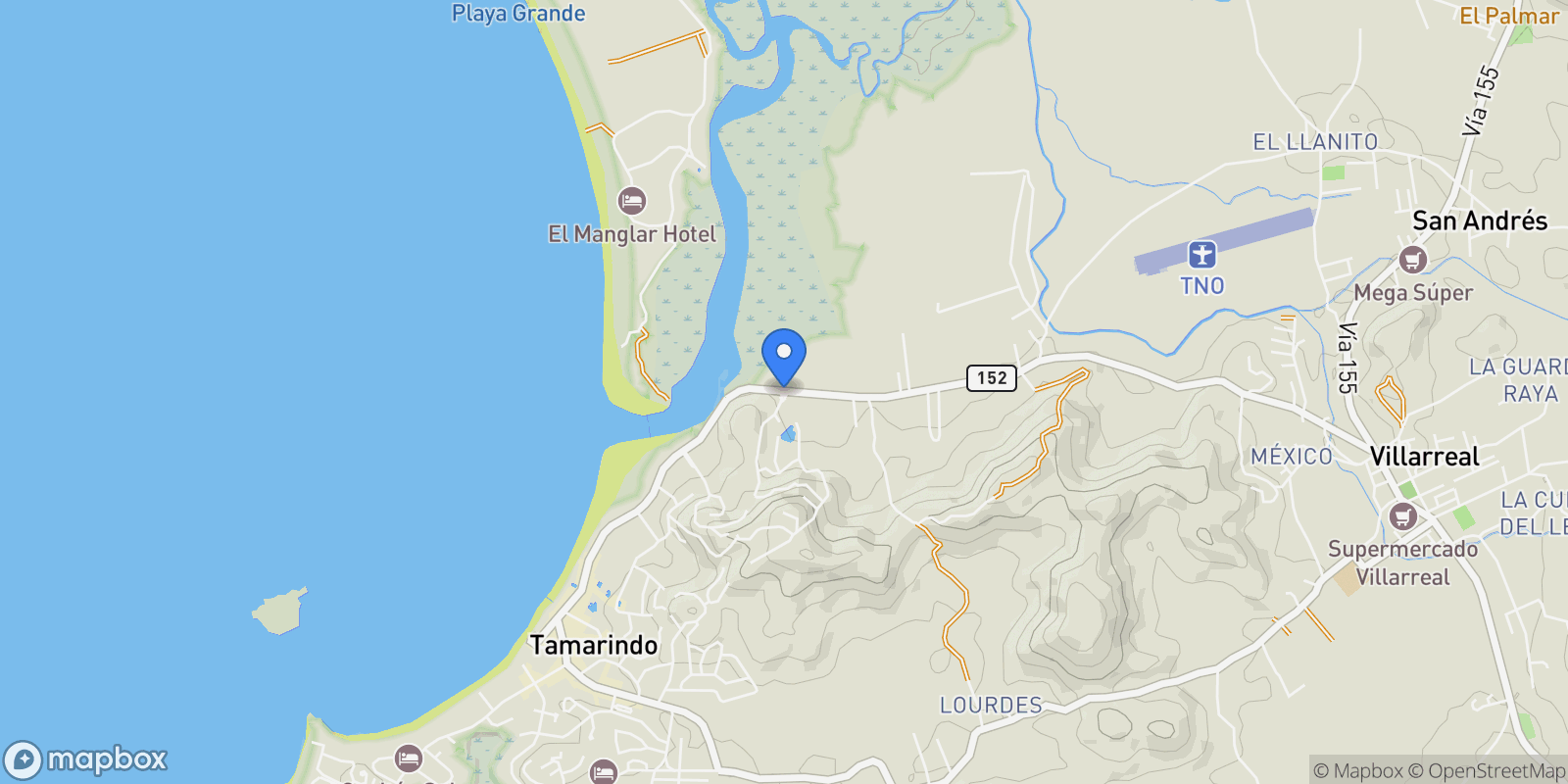 Map showing Senderos, Tamarindo, Guanacaste Province, Costa Rica.