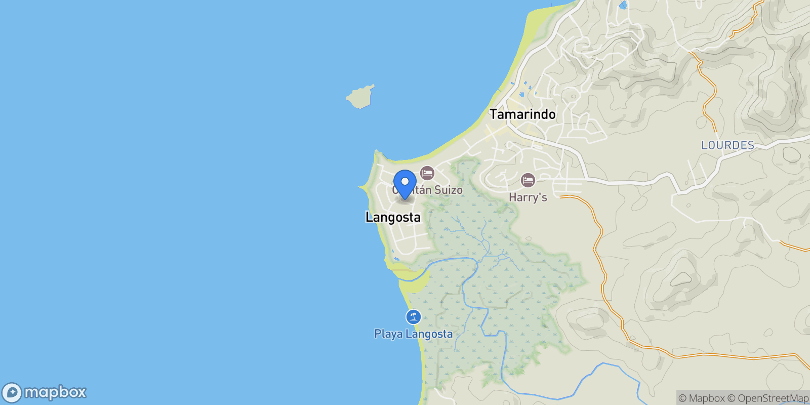 Map showing Playa Langosta, Playa Langosta, Guanacaste Province, Costa Rica.