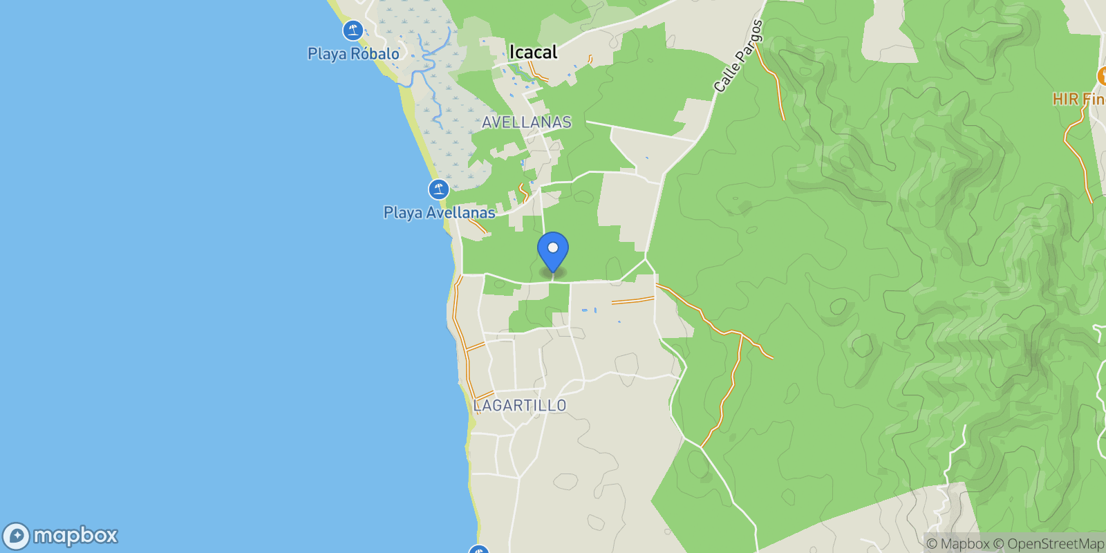 Map showing Playa Avellanas, Santa Cruz, Costa Rica.