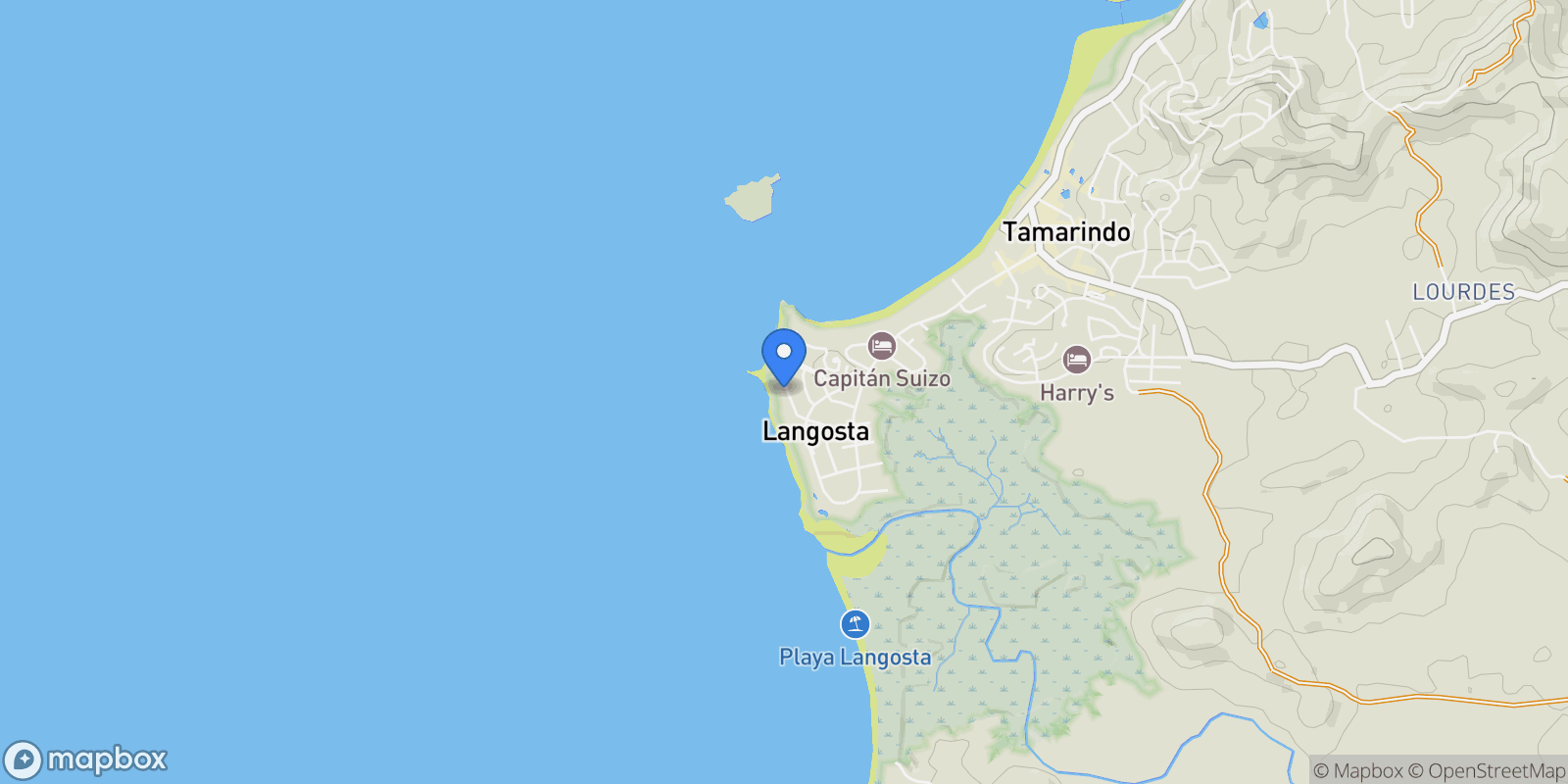 Map showing Playa Langosta, Playa Langosta, Guanacaste Province, Costa Rica.