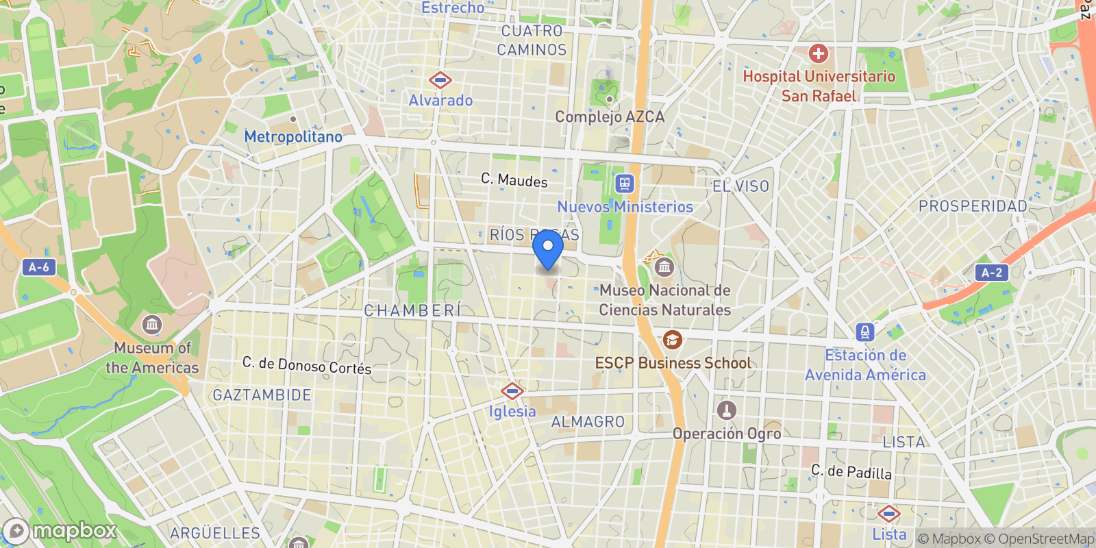 Map showing Chamberi, Madrid, Spain.