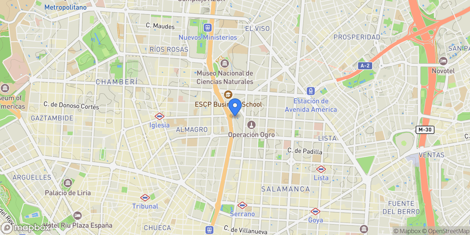 Map showing Barrio Salamanca, Madrid, Spain.