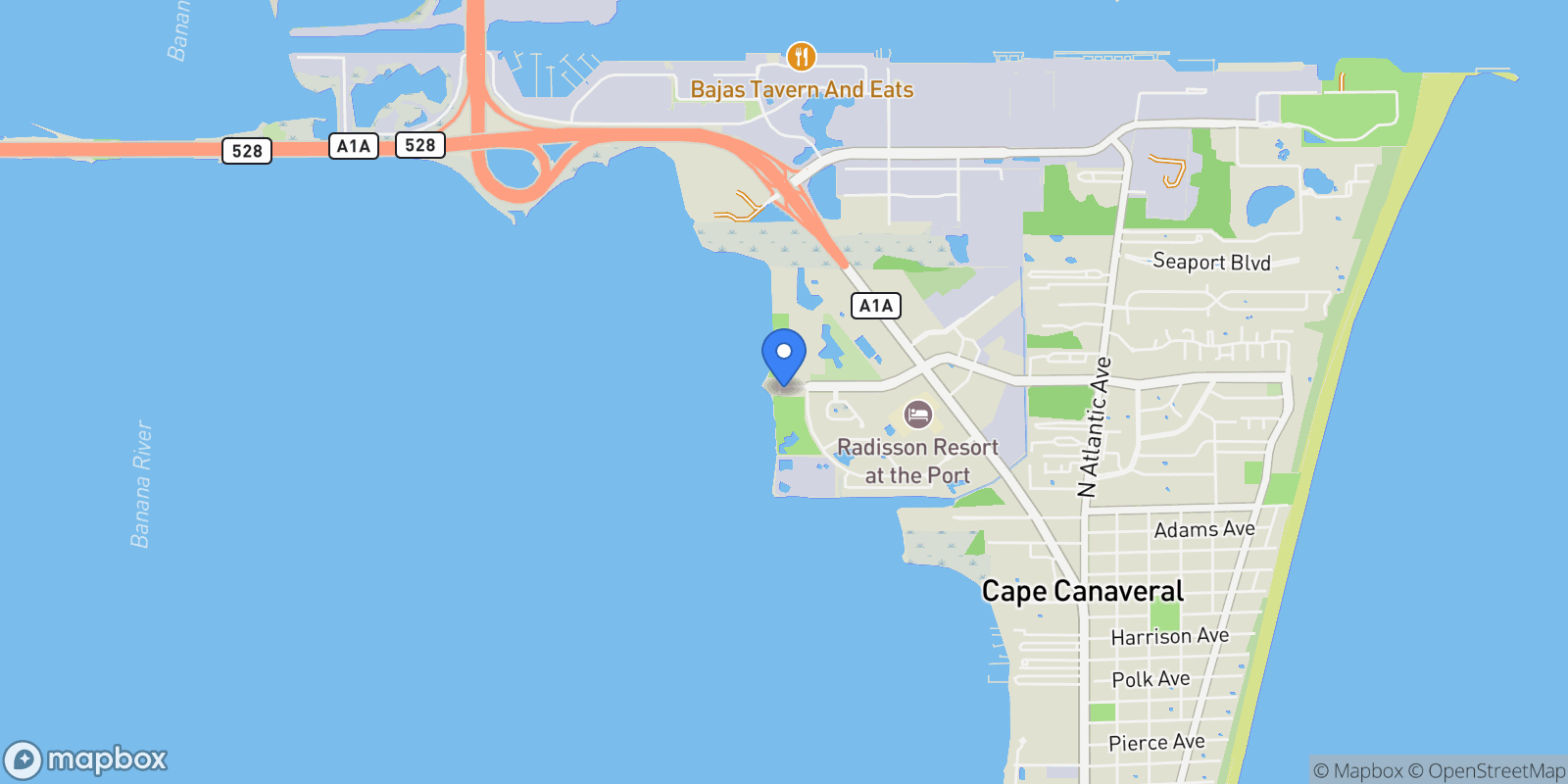 Map showing 807 W Central Boulevard, Cape Canaveral, FL 32920, Cape Canaveral, Florida, United States.