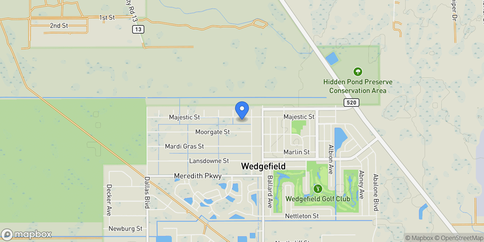 Map showing 19822 MAJESTIC STREET, ORLANDO, FL 32833, Orlando, Florida, United States.