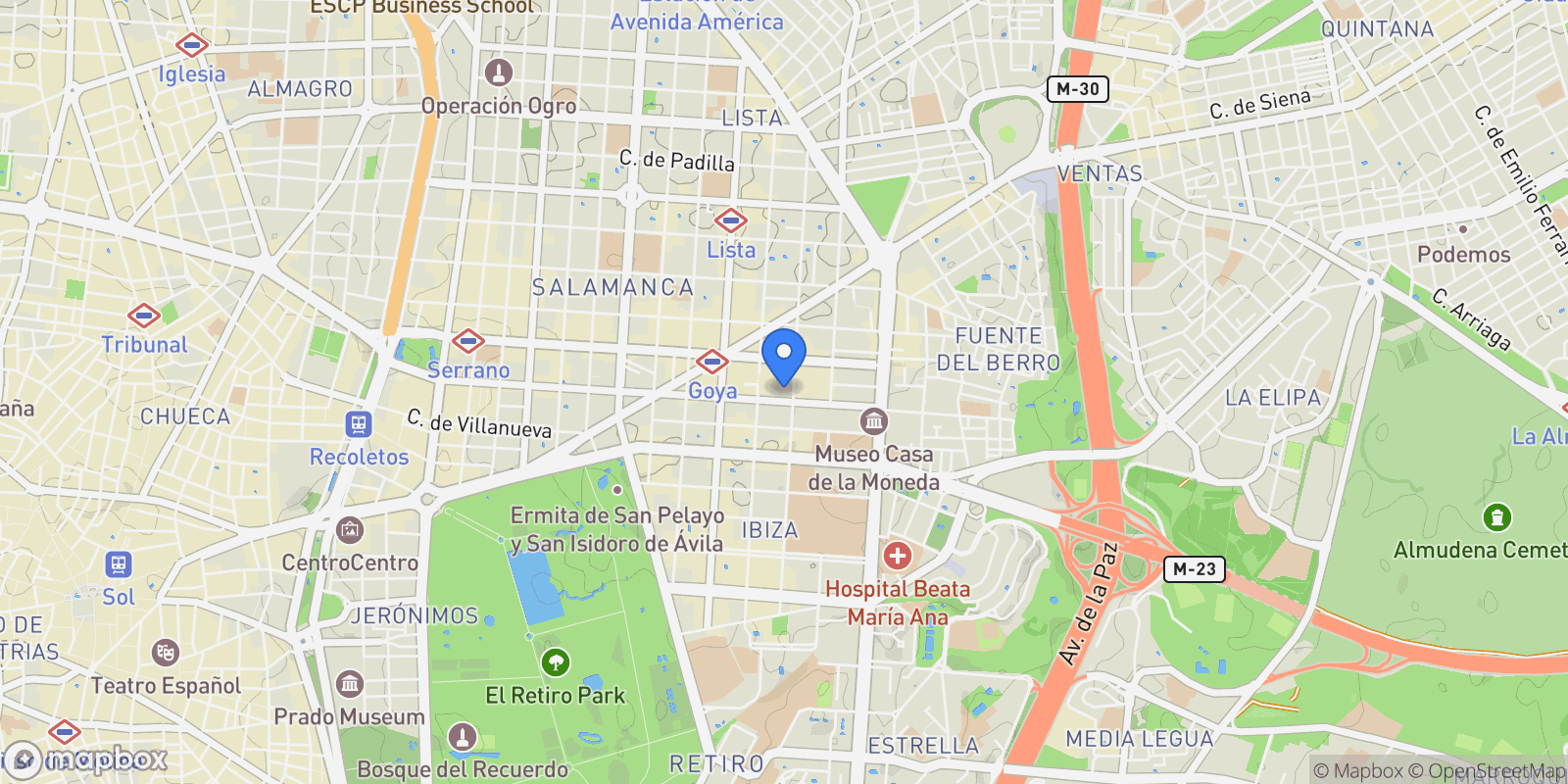 Map showing Barrio Salamanca, Madrid, Spain.