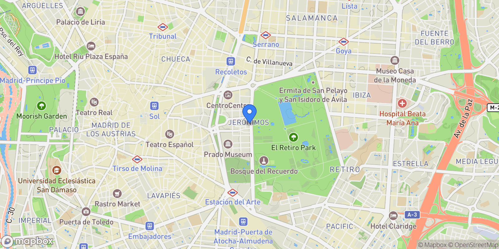 Map showing Retiro, Madrid, Spain.