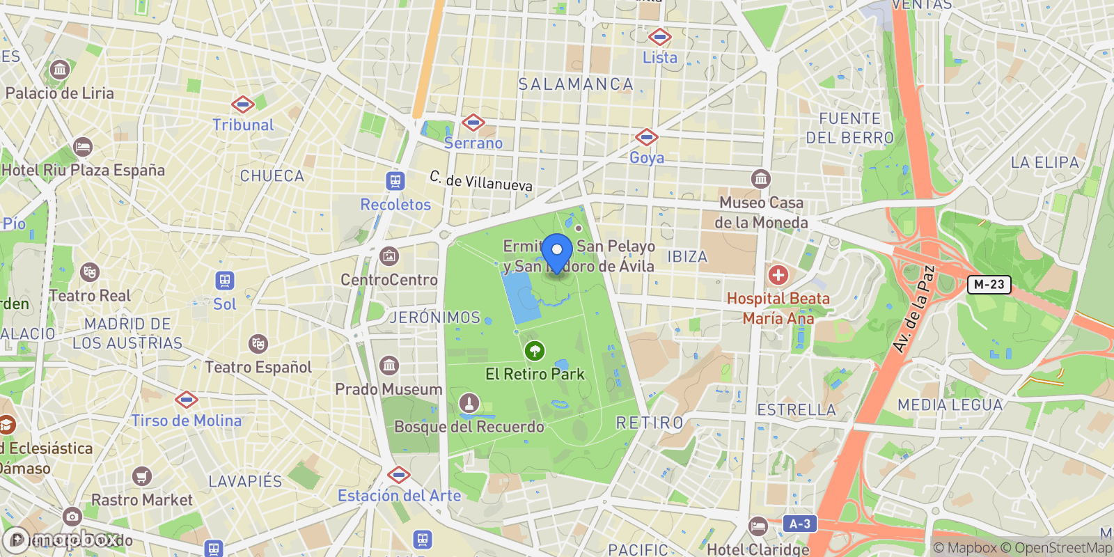 Map showing Retiro, Madrid, Spain.