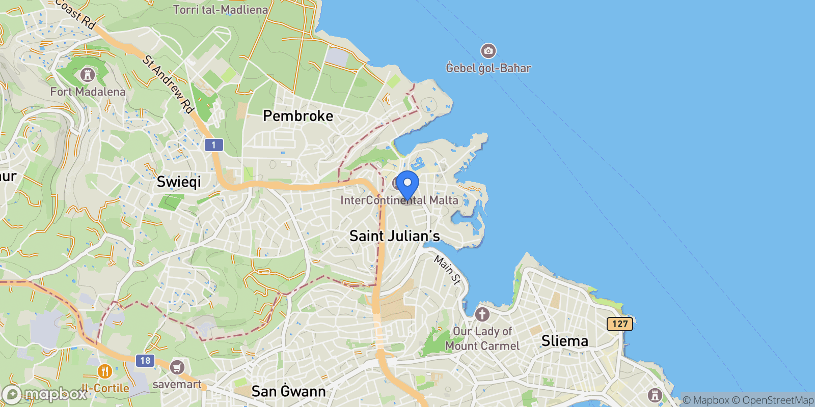 Map showing Triq Gort, San Ġiljan STJ 9023, Malta, Saint Julian's, Malta.