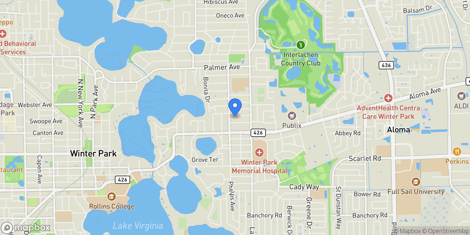 Map showing 1760 BRYAN AVENUE, WINTER PARK, FL 32789, Winter Park, Florida, United States.