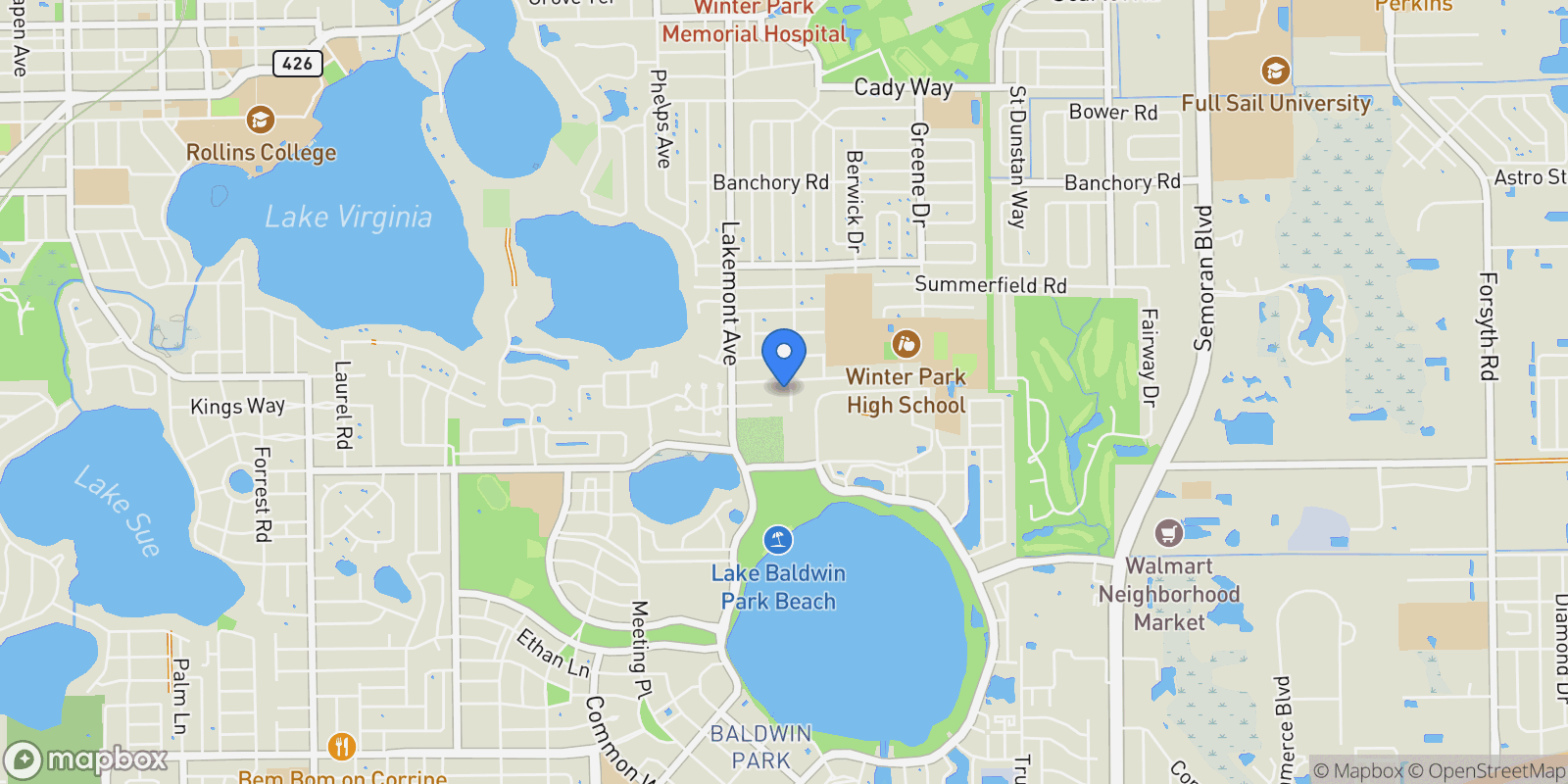 Map showing 1213 LINDENWOOD LANE, WINTER PARK, FL 32792, Winter Park, Florida, United States.