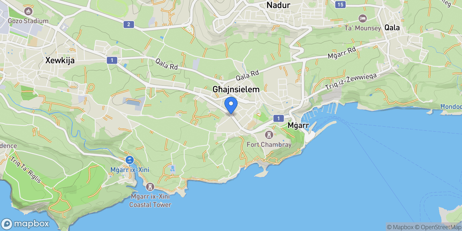 Map showing Ghajnsielem, Gozo, Ghajnsielem, Malta.