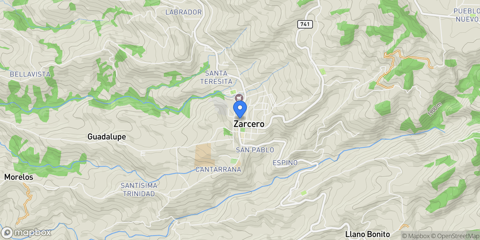 Map showing Sin # Zarcero Canuela, Alfaro Ruiz, Alajuela Province, Costa Rica.