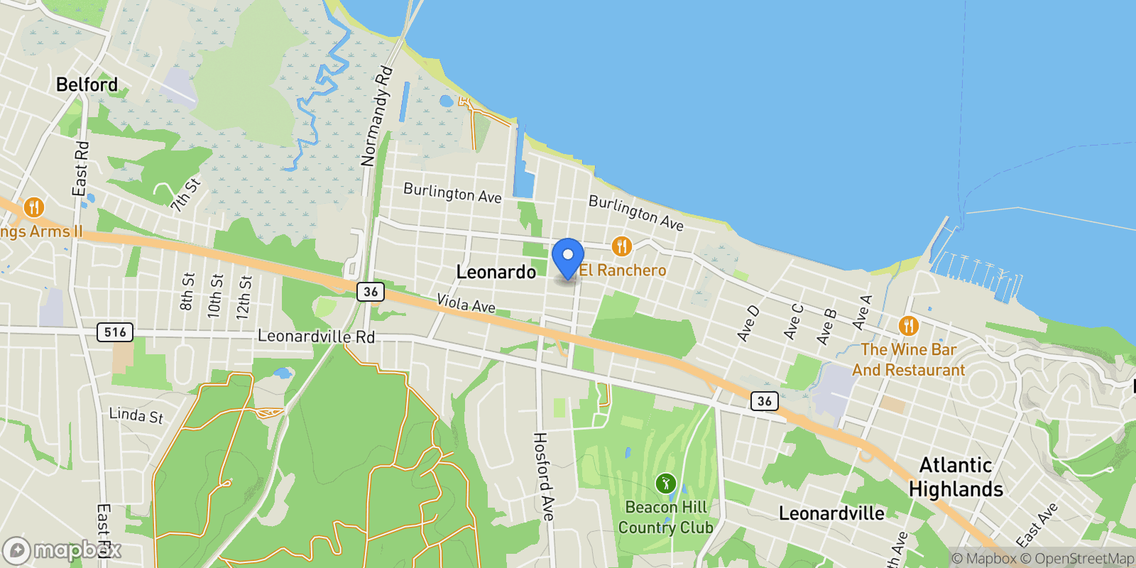 Map showing 46 Highland Avenue, Leonardo, NJ 07737, Leonardo, New Jersey, United States.