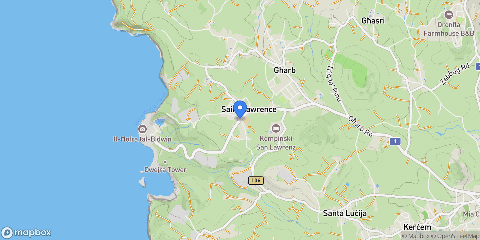 Map showing San Lawrenz, Gozo, San Lawrenz, Malta.