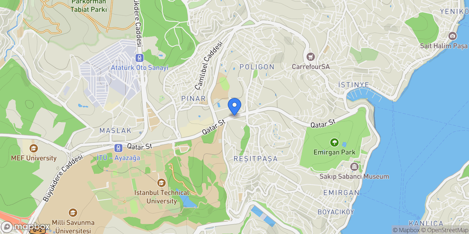 Map showing Katar Caddesi #Nidapark Istinye, Sarıyer, İstanbul, İstanbul, İstanbul, Turkey.