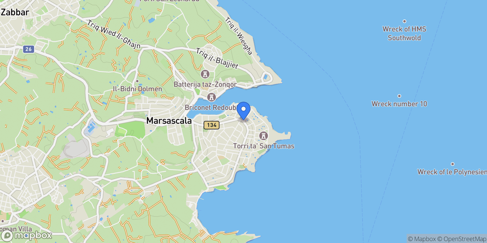 Map showing Marsaskala, Malta.
