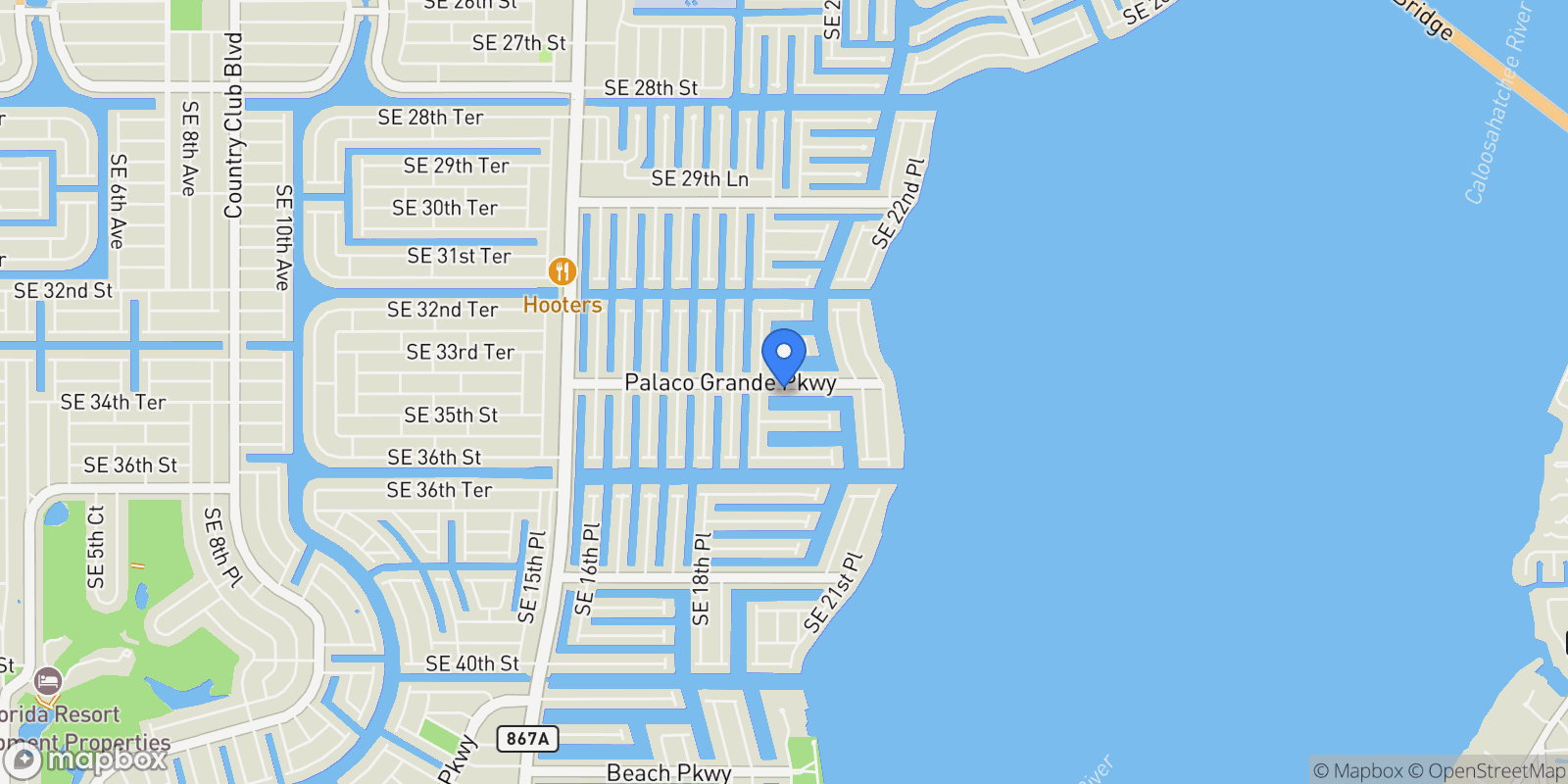 Map showing 1936 Palaco Grande Parkway, Cape Coral, FL 33904, Cape Coral, Florida, United States.