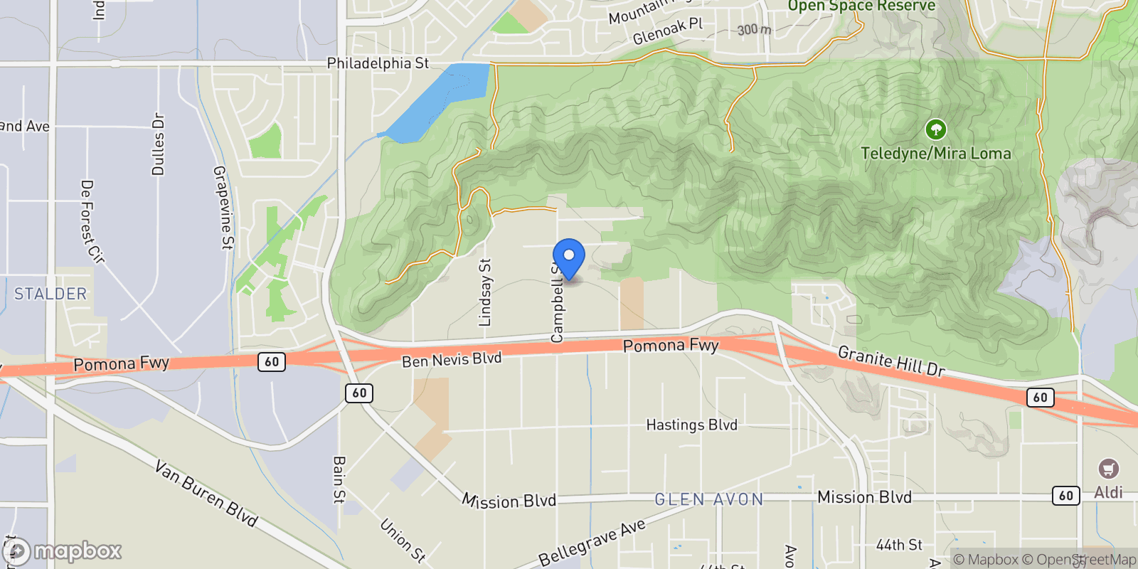 Map showing 3604 Campbell Street, Jurupa Valley, California, United States.