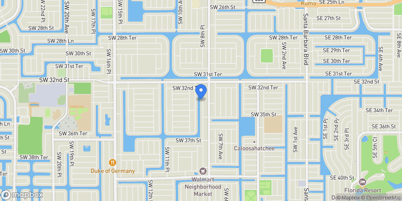 Map showing 3318 SW 8th Place, Cape Coral, FL 33914, Cape Coral, Florida, United States.