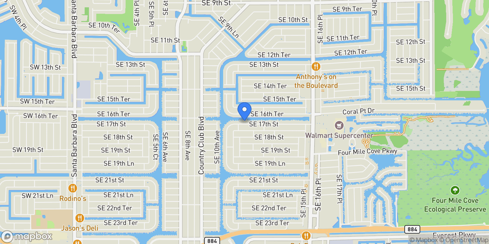 Map showing 1113 SE 17th Street, Cape Coral, FL 33990, Cape Coral, Florida, United States.
