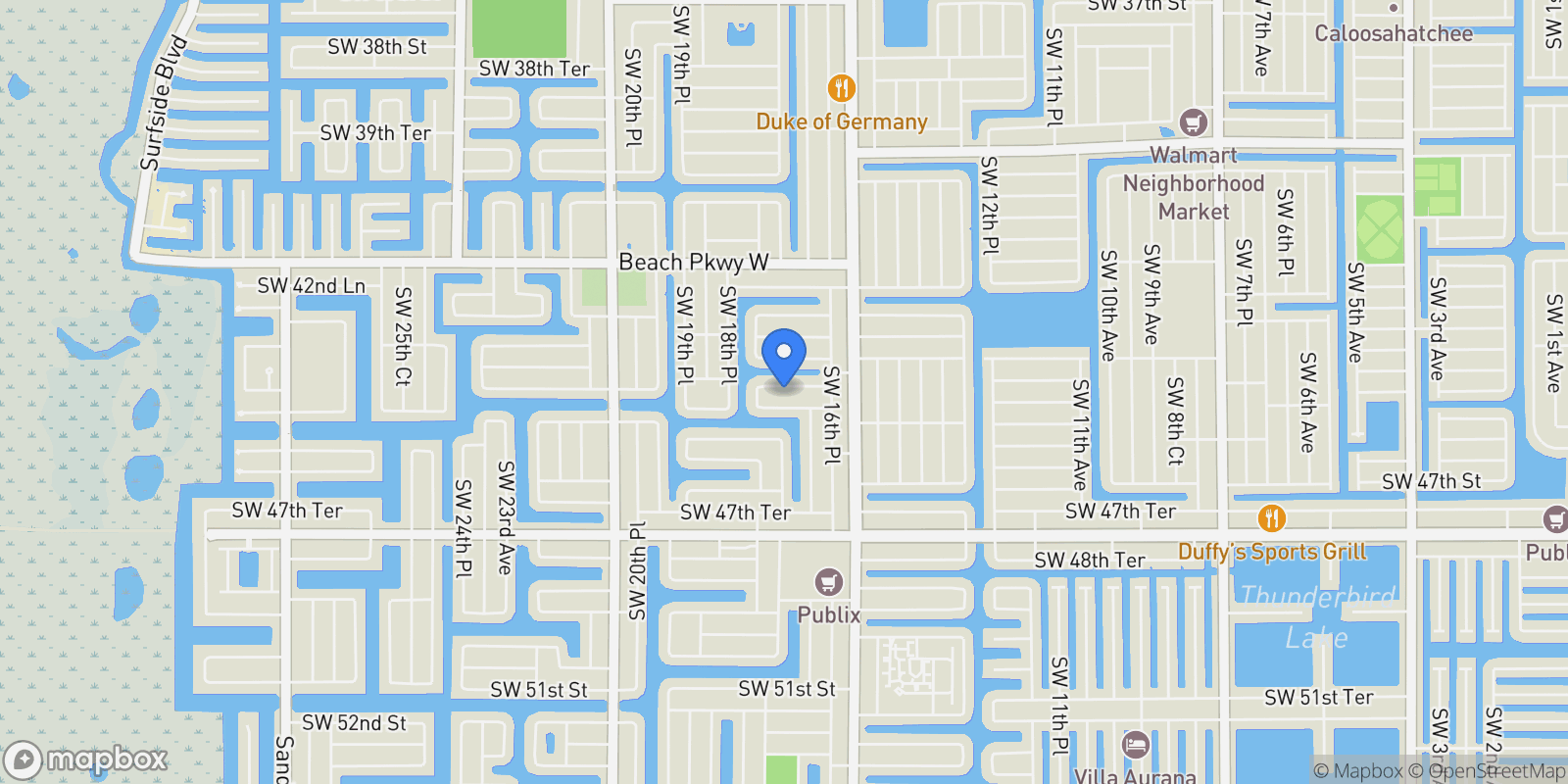 Map showing 1716 SW 44th Terrace, Cape Coral, FL 33914, Cape Coral, Florida, United States.