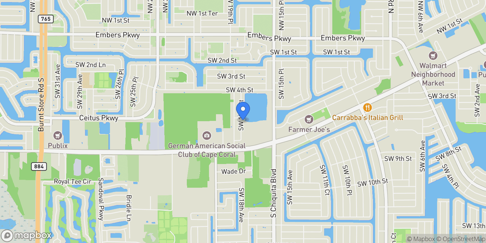 Map showing 607 SW 18th Court, Cape Coral, FL 33991, Cape Coral, Florida, United States.
