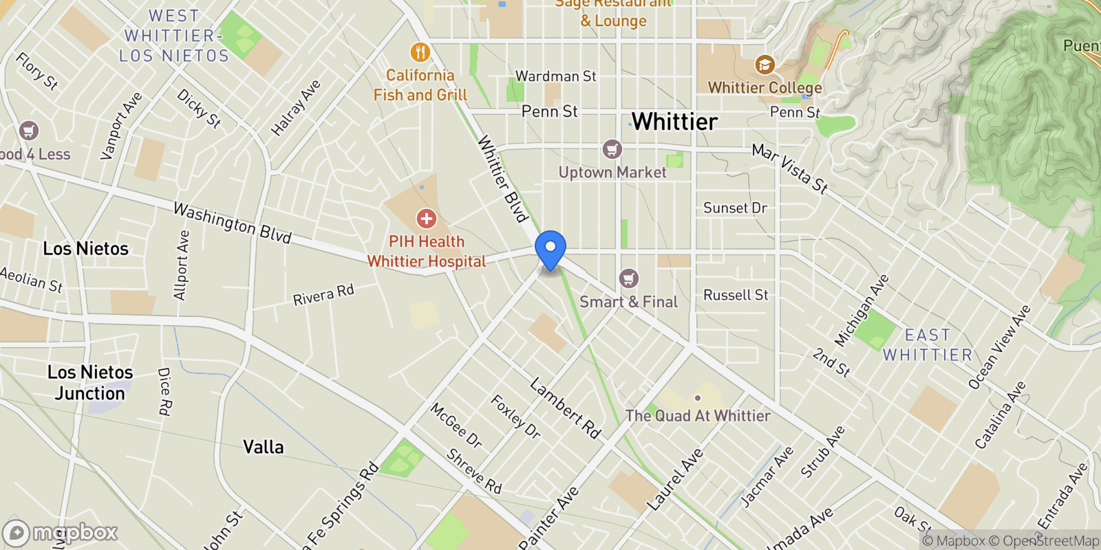 Map showing 8115 Via Alta, Whittier, California, United States.
