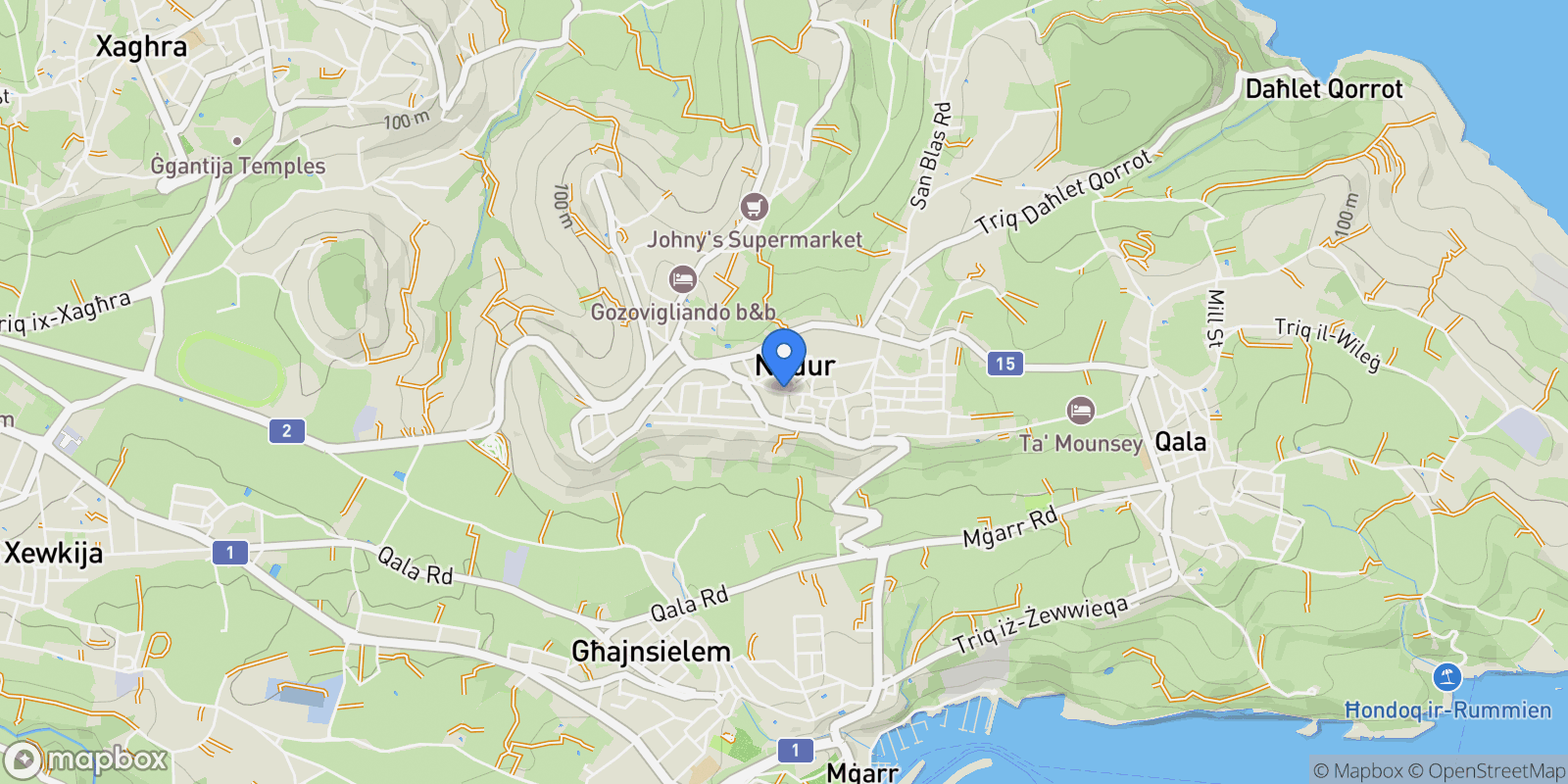 Map showing Nadur, Malta.