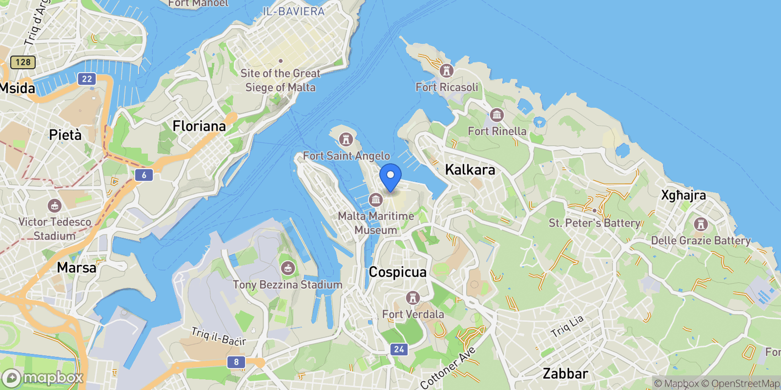 Map showing Birgu, Malta.