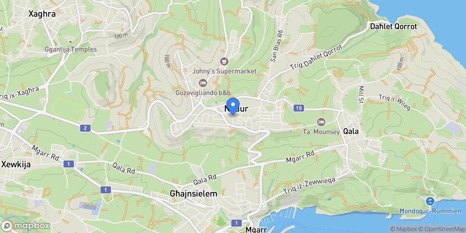 Map showing Nadur, Malta.
