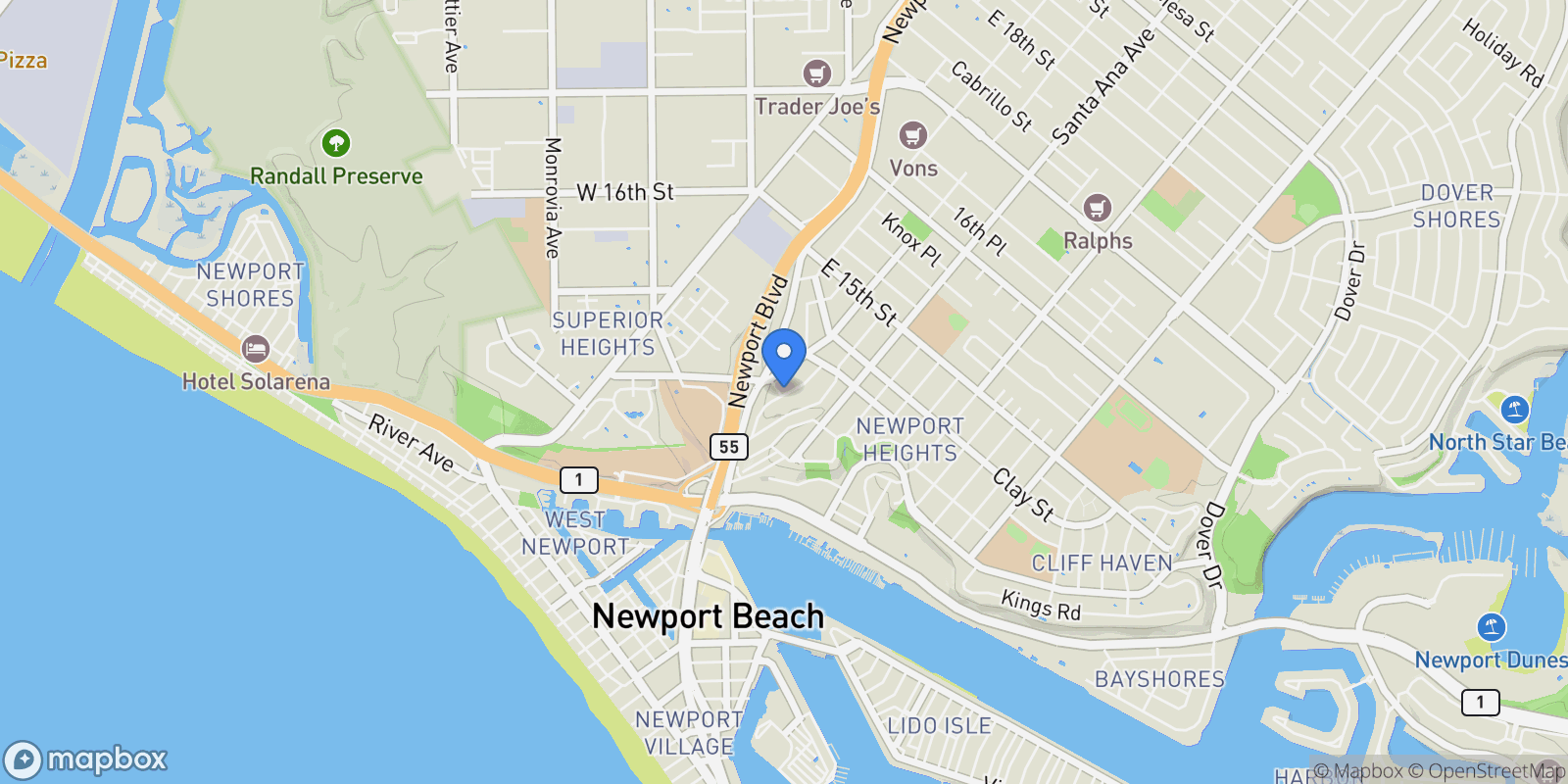 Map showing 401 Holmwood, Newport Beach, California, United States.
