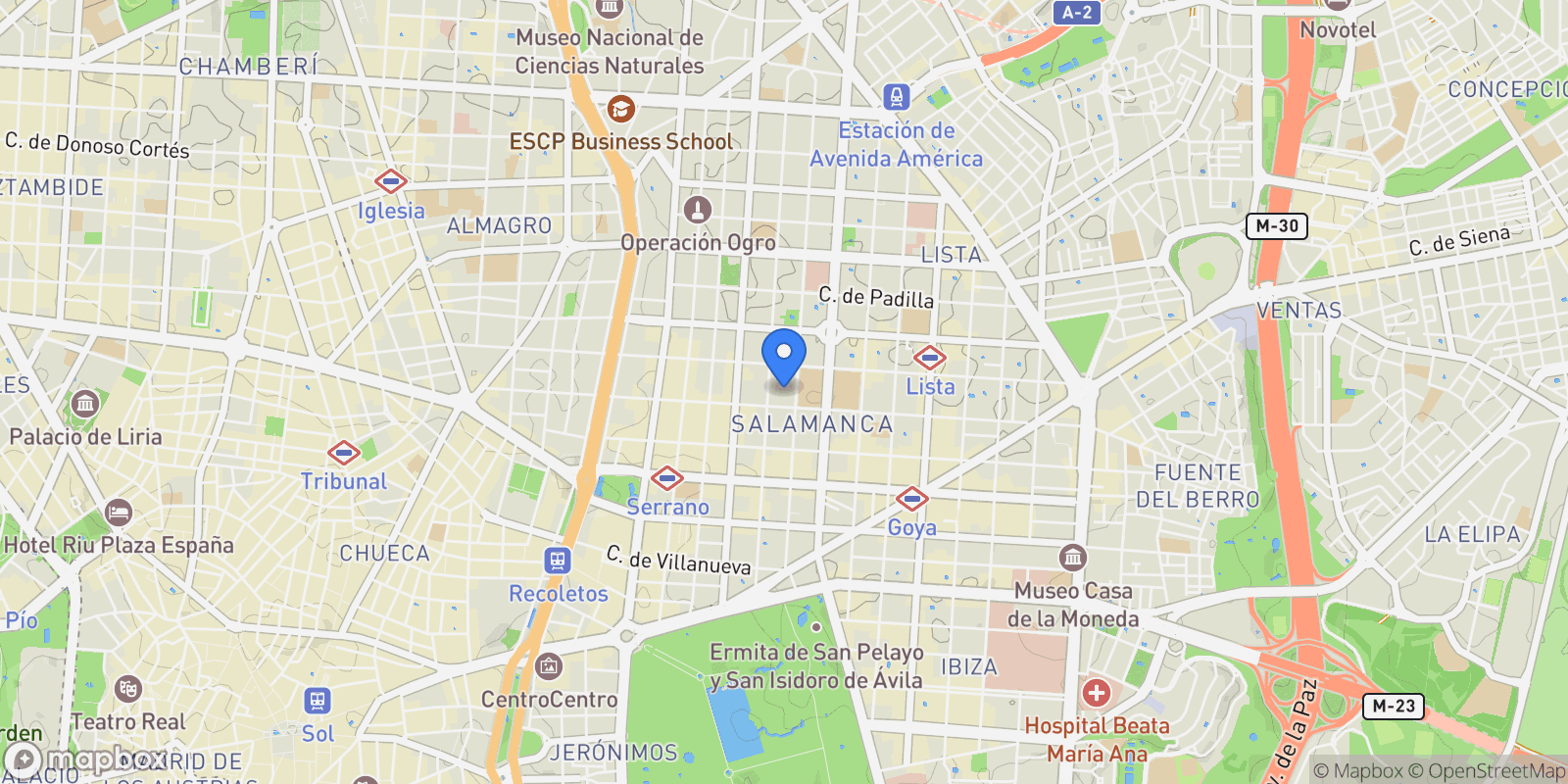Map showing Barrio Salamanca, Madrid, Spain.