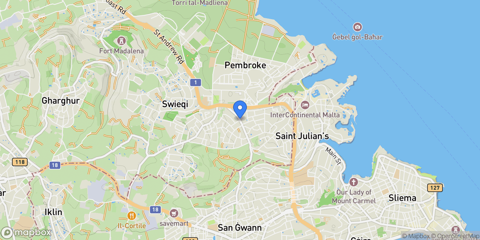 Map showing Swieqi, Malta.